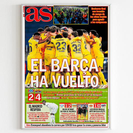 Barcelona 2023 LaLiga Champions Front Cover Newspaper Poster, Football Club Print, Magazine Front Page, Barca Wall Poster