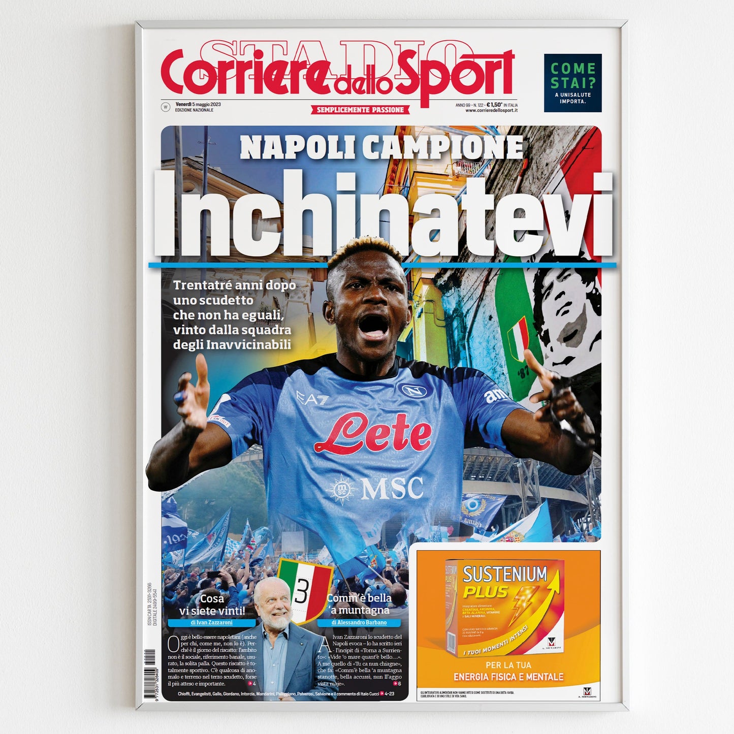 Napoli 2022 / 2023 Seria A Champions Newspaper Front Cover Poster, Football Club Print, Magazine Front Page Sport Minimalistic Wall Poster