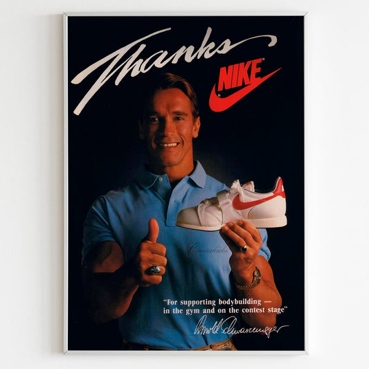 Nike Arnold Schwarzenegger Advertising Poster, 90s Style Shoes Print, Vintage Ad Wall Art, Magazine Retro Advertisement