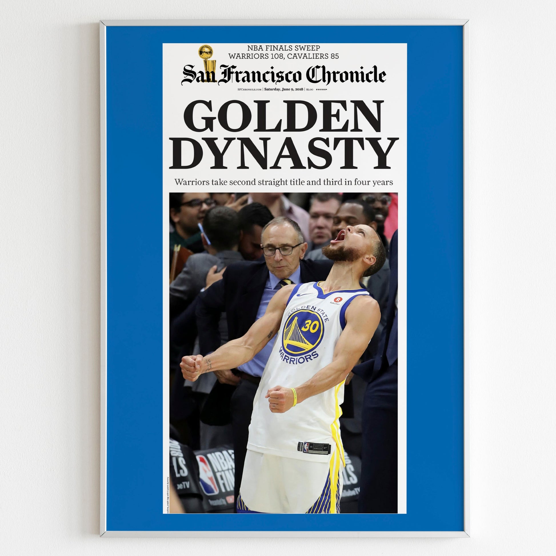 Golden State Warriors 2018 NBA Champions Front Cover San Francisco Chronicle Newspaper Poster, Basketball Print, Magazine Front Page