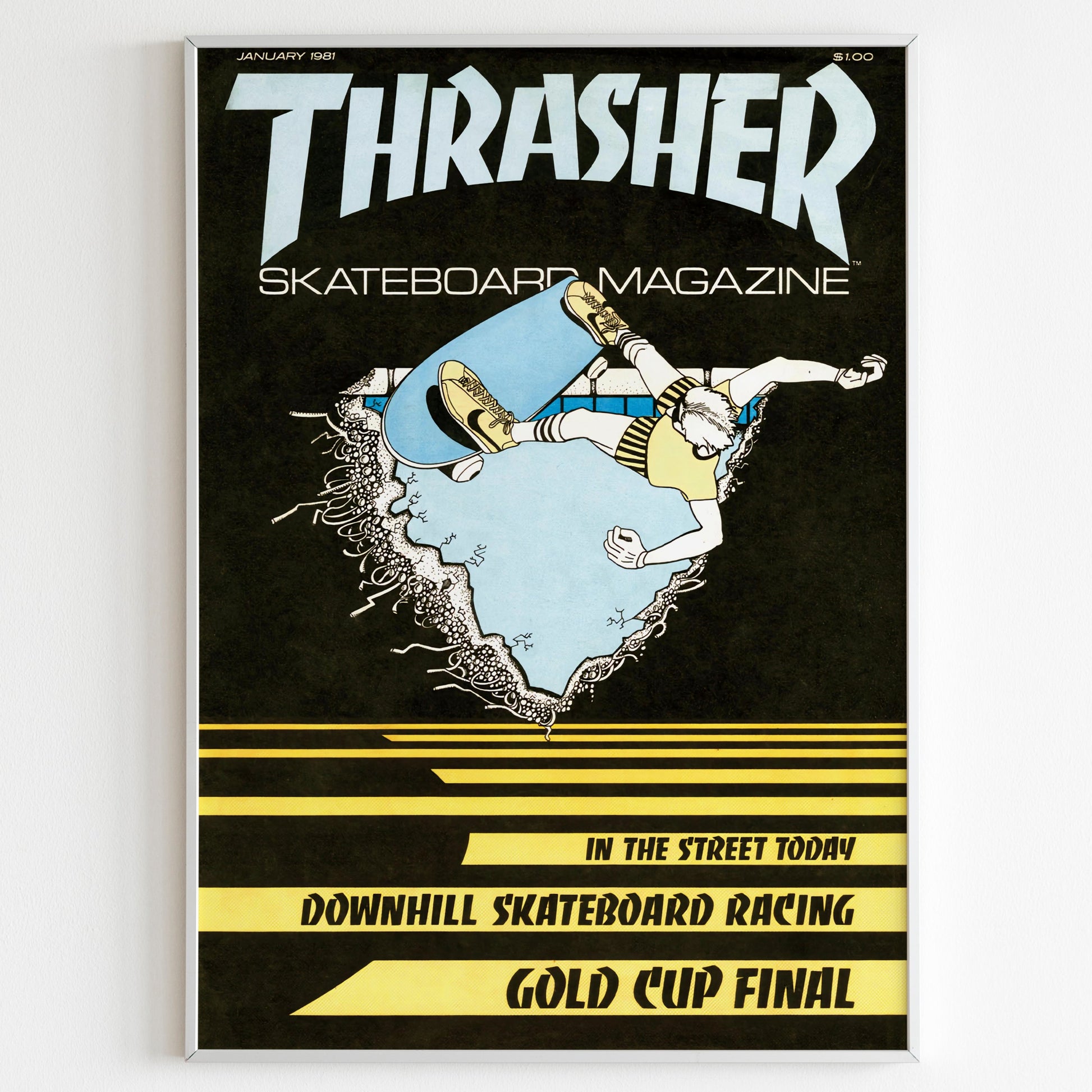 Thrasher Skateboarding 1981 January Front Cover Poster Advertising Poster, Skateboarding Style 80s Print, Vintage Front Cover Ad Wall Art, 90s Skate Poster, Magazine Retro Advertisement