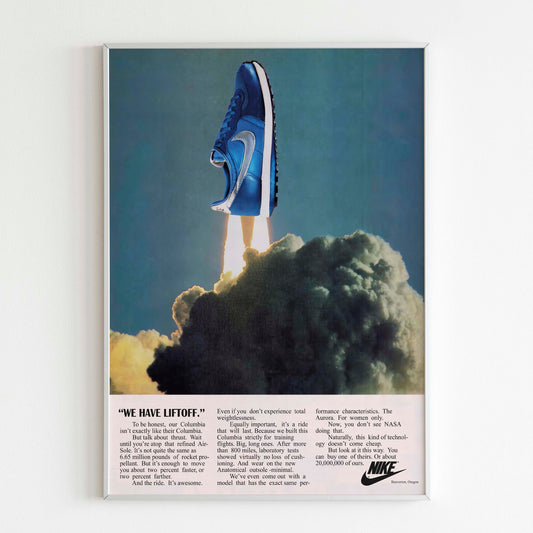Nike Columbia 1981 Advertising Poster, 80s Style Shoes Print, Vintage Ad Wall Art, Magazine Retro Advertisement, Sneakers Poster