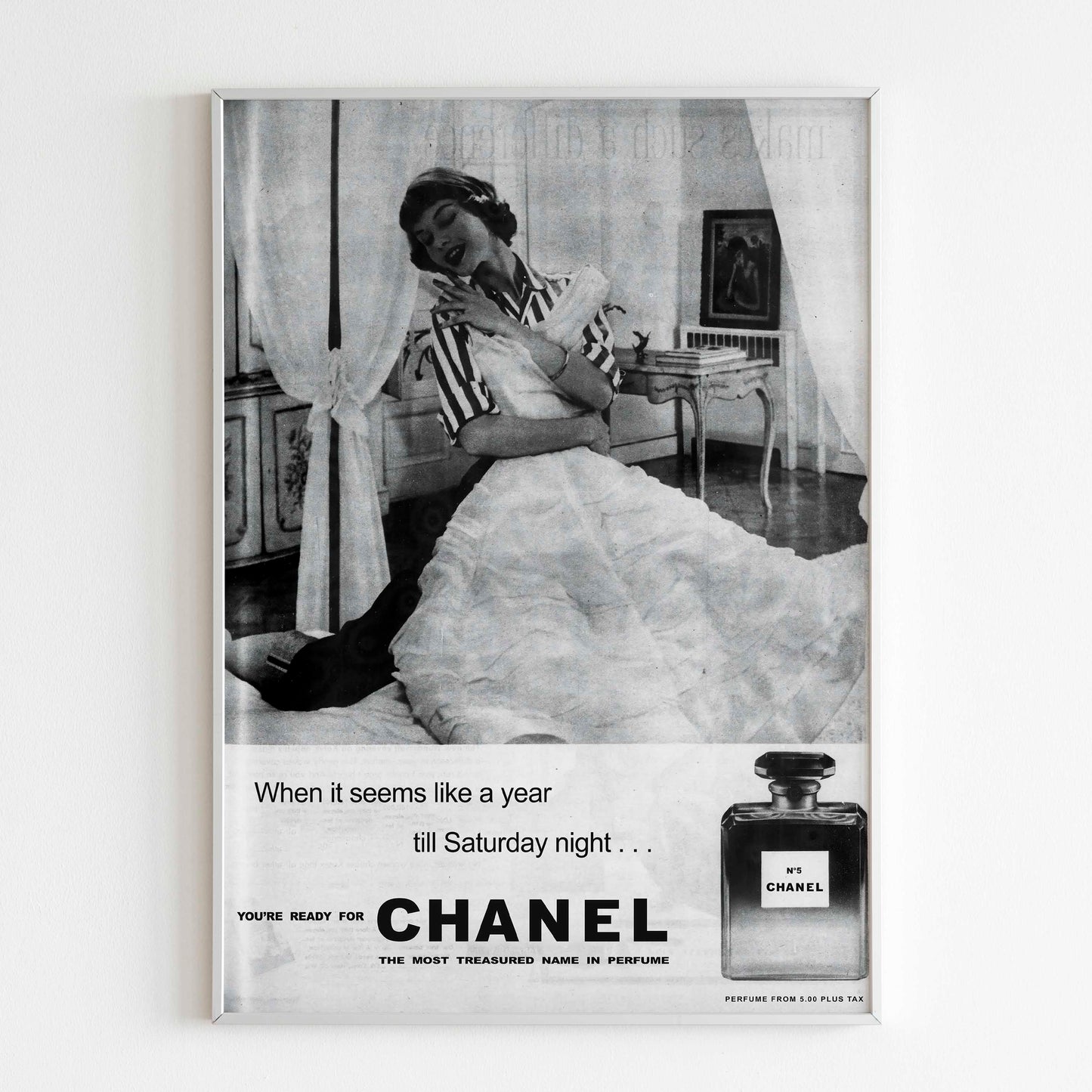 Chanel No 5 Perfume Advertising Poster, 60's Style Print, Ad Wall Art, Vintage Design Magazine, Luxury Fashion Ads Poster ready for Chanel