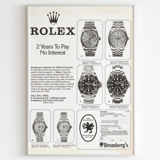 Rolex Watch Advertising Poster, 70's Style Print, Vintage Design Magazine, Ad Wall Art, Ad Retro Advertisement