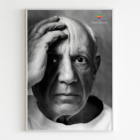 Apple Pablo Picasso "Think Different" Advertising Poster, Vintage Wall Art, 90s Retro Style Print, Magazine Retro Advertisement