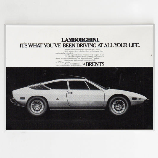 Lamborghini Advertising Poster, Sport Car 70s Style Print, Vintage Design, Racing Ad Wall Art, Magazine Retro Advertisement