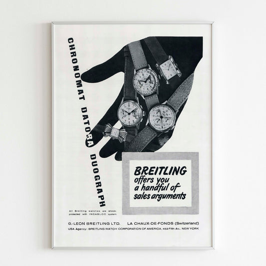 Breitling Watch Advertising Poster, Vintage Design Magazine, 70's Swiss Style Print, Ad Wall Art, Ad Retro Advertisement, Luxury Watch Print