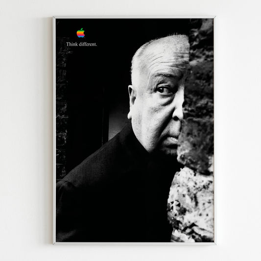 Apple Alfred Hitchcock "Think Different" Advertising Poster, 90s Retro Style Print, Vintage Wall Art, Magazine Retro Advertisement