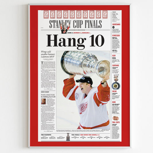 Detroit Red Wings 2002 NHL Stanley Cup Champions Front Cover Detroit Free Press Poster, Hockey Team Magazine Print, Newspaper Front Page