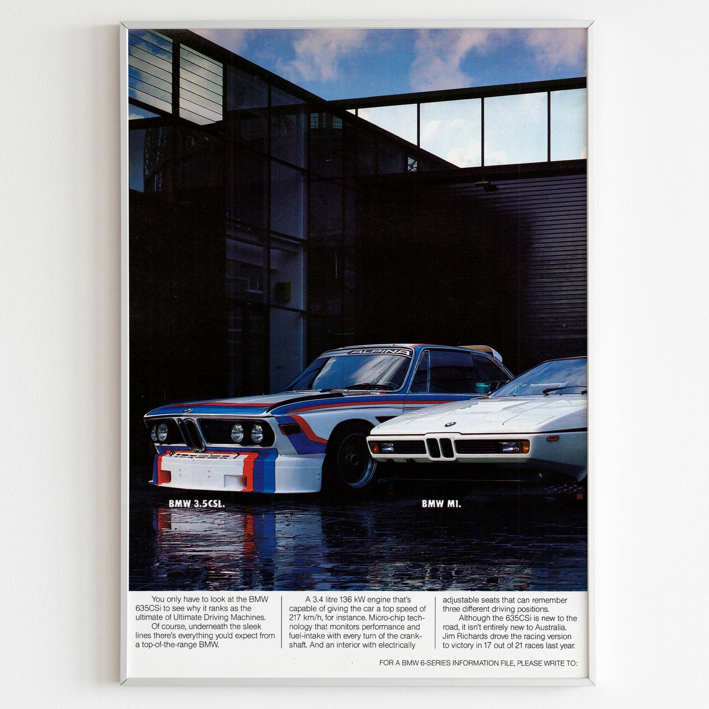 BMW Advertising Poster, 90s BMW M-Style Print, Vintage Design, Racing Ad Wall Art, Magazine Retro Advertisement