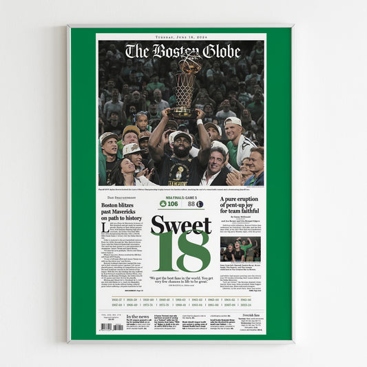 Boston Celtics 2024 NBA Champions Front Cover The Boston Globe Newspaper Poster