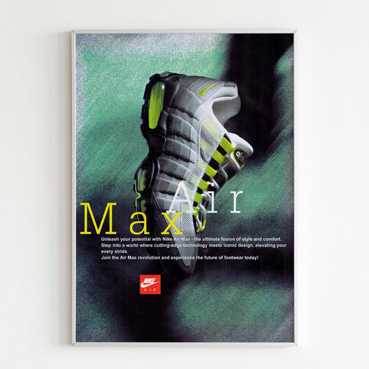 Nike Air Max 1995 Advertising Poster, 90s Style Shoes Print, Vintage Ad Wall Art, Magazine Retro Advertisement, Streetwear Sneakers Poster