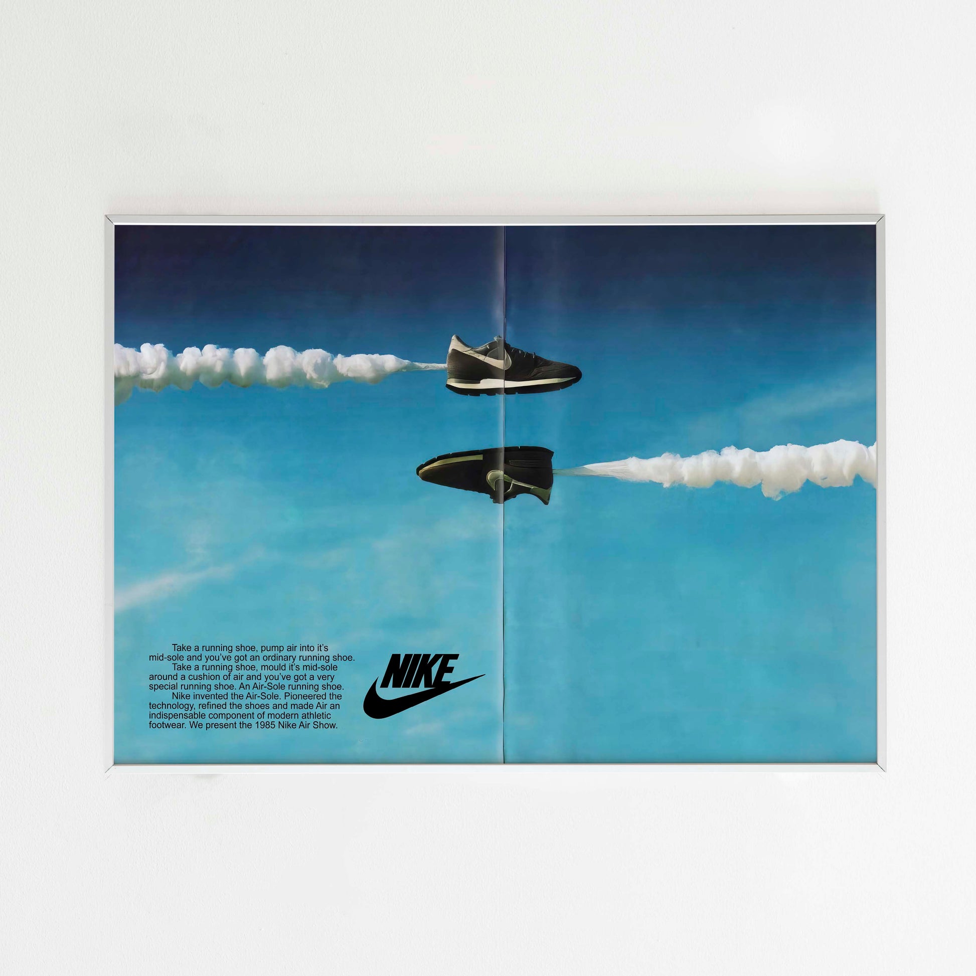 Nike Air Show 1985 Advertising Poster, 80s Style Shoes Print, Vintage Ad Wall Art, Magazine Retro Advertisement, Streetwear Sneakers Poster