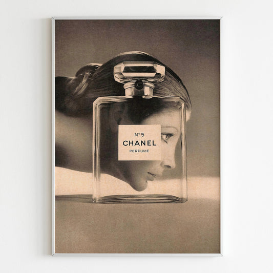 Chanel No 5 Perfume Advertising Poster, 80's Style Print, Vintage Design Magazine, Luxury Retro Fashion Ads Poster