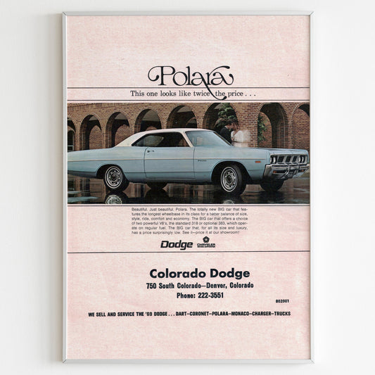 Dodge Polara Advertising Poster, Muscle Car 70s Style Print, Vintage Design, Racing Ad Wall Art, Magazine Retro Advertisement