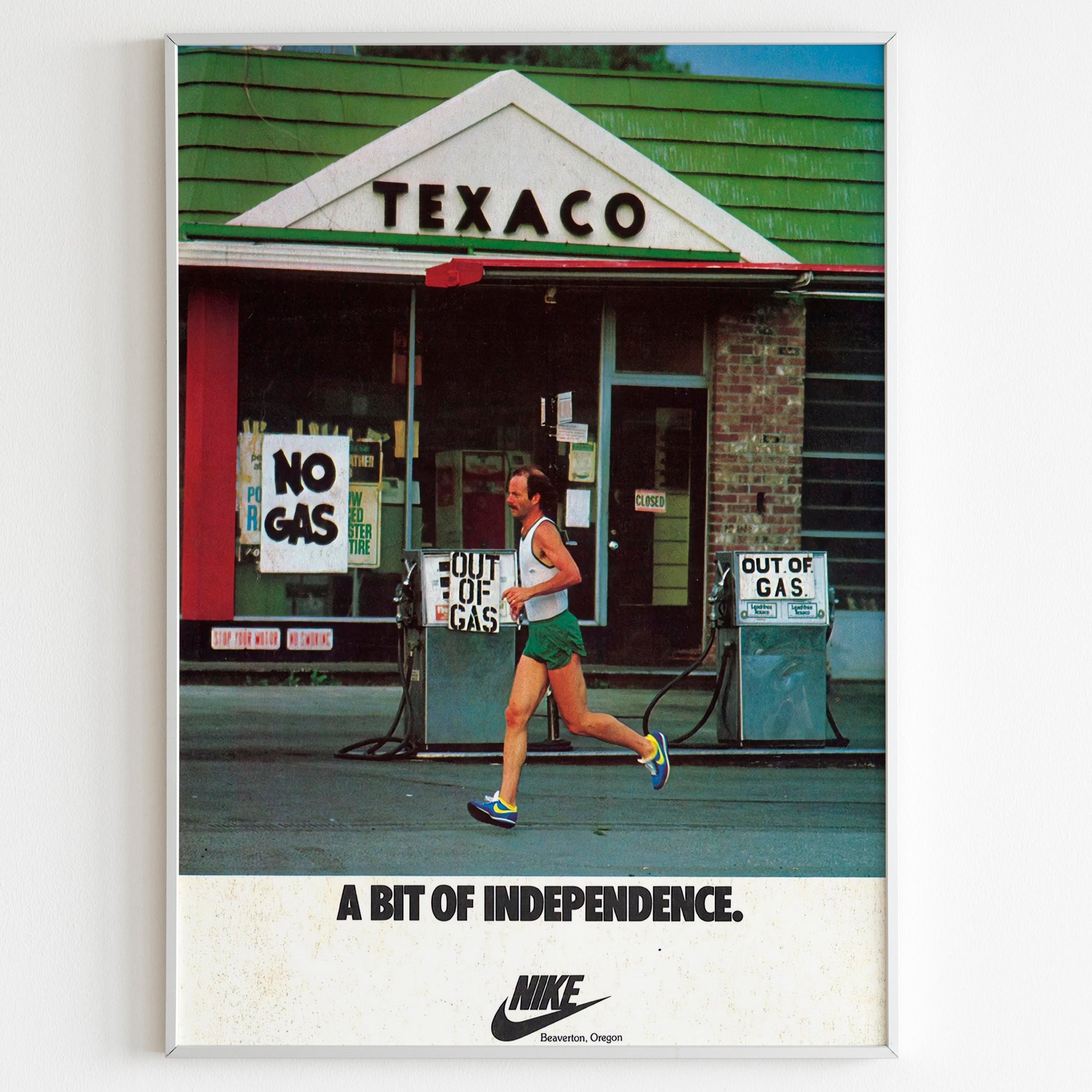 Nike "A Bit Of Independence" Advertising Poster, 90s Style Shoes Print, Vintage Running Ad Wall Art, Magazine Retro Advertisement Texaco