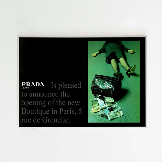 Prada 1985 Advertising Poster, 80's Style Print, Ad Wall Art, Vintage Design Magazine, Luxury Fashion Poster, Retro Advertisement