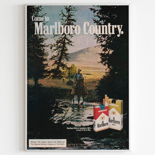 Marlboro Advertising Poster, Cigarettes Collection Ad Wall Art, Country Cowboy 90's Style Print, Retro Magazine Vintage Design Advertisement