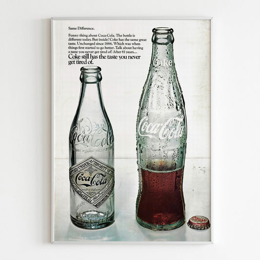 Coca-Cola Advertising Poster, 80s Style USA Print, Vintage Bottles Design Ad Wall Art, Magazine Retro Advertisement