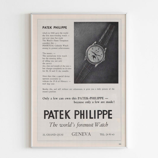 Patek Philippe Luxury Watch Advertising Poster, 60's Style Print, Vintage Design Magazine, Ad Wall Art, Ad Retro Advertisement