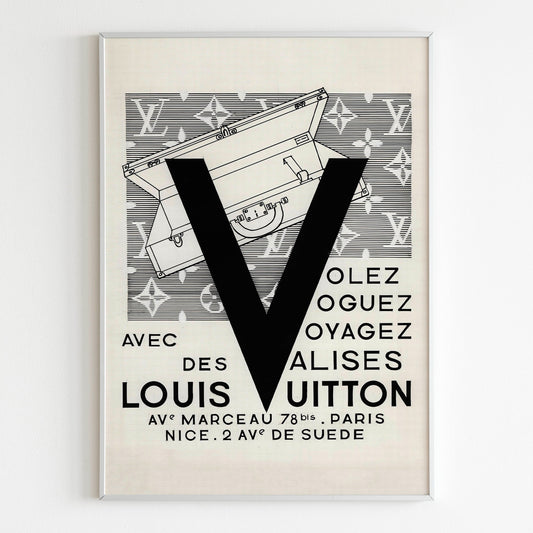 Louis Vuitton Advertising Poster, 30's / 40's Style Print, Vintage Design Magazine, Ad Wall Art, Retro Advertisement, Luxury Fashion Poster