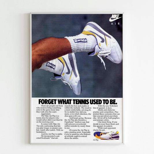 Nike Air Play "Forget What Tennis Used to Be" Advertising Poster, 80s Style Shoes Print, Vintage Ad Wall Art, Magazine Retro Advertisement Active