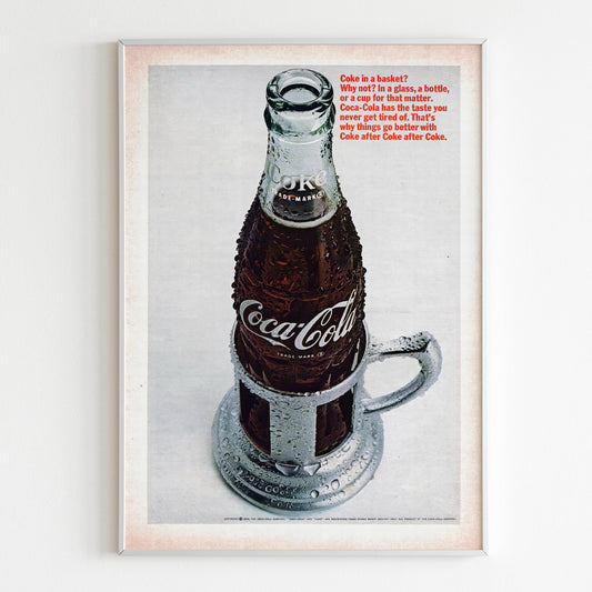 Coca-Cola Advertising Poster, 60s Style USA Print, Vintage 1966 Bottle Design Ad Wall Art, Magazine Retro Advertisement