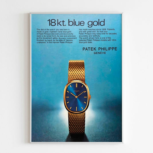 Patek Philippe Blue Gold Luxury Watch Advertising Poster, 70's Style Print, Vintage Design Magazine, Ad Wall Art, Ad Retro Advertisement