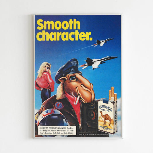 Camel Joe Pilot Advertising Poster, Cigarettes 1988 Ad Wall Art, Vintage Design Advertisement, 80s Style Print, Retro Magazine Poster
