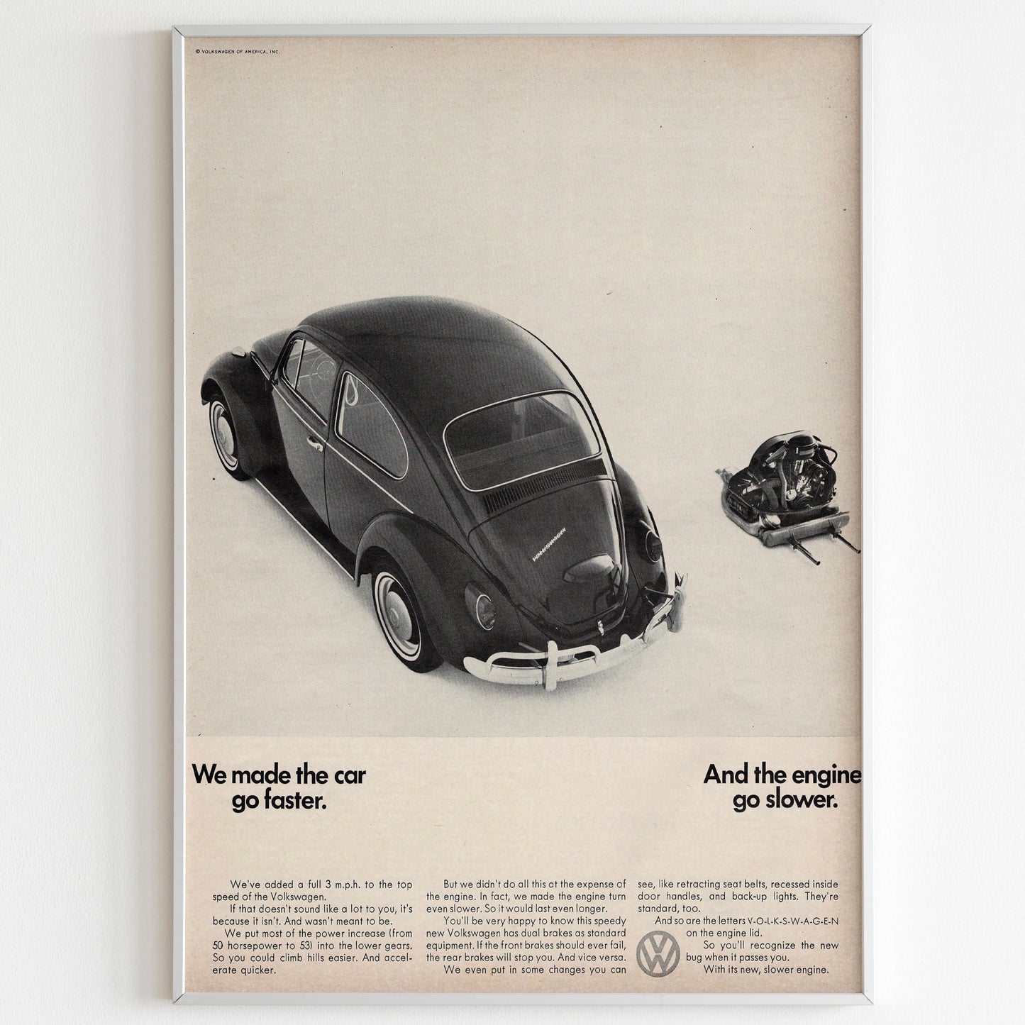 Volkswagen Advertising Poster, 60s Style Print, Vintage Design, Racing Ad Wall Art, Magazine Retro Advertisement