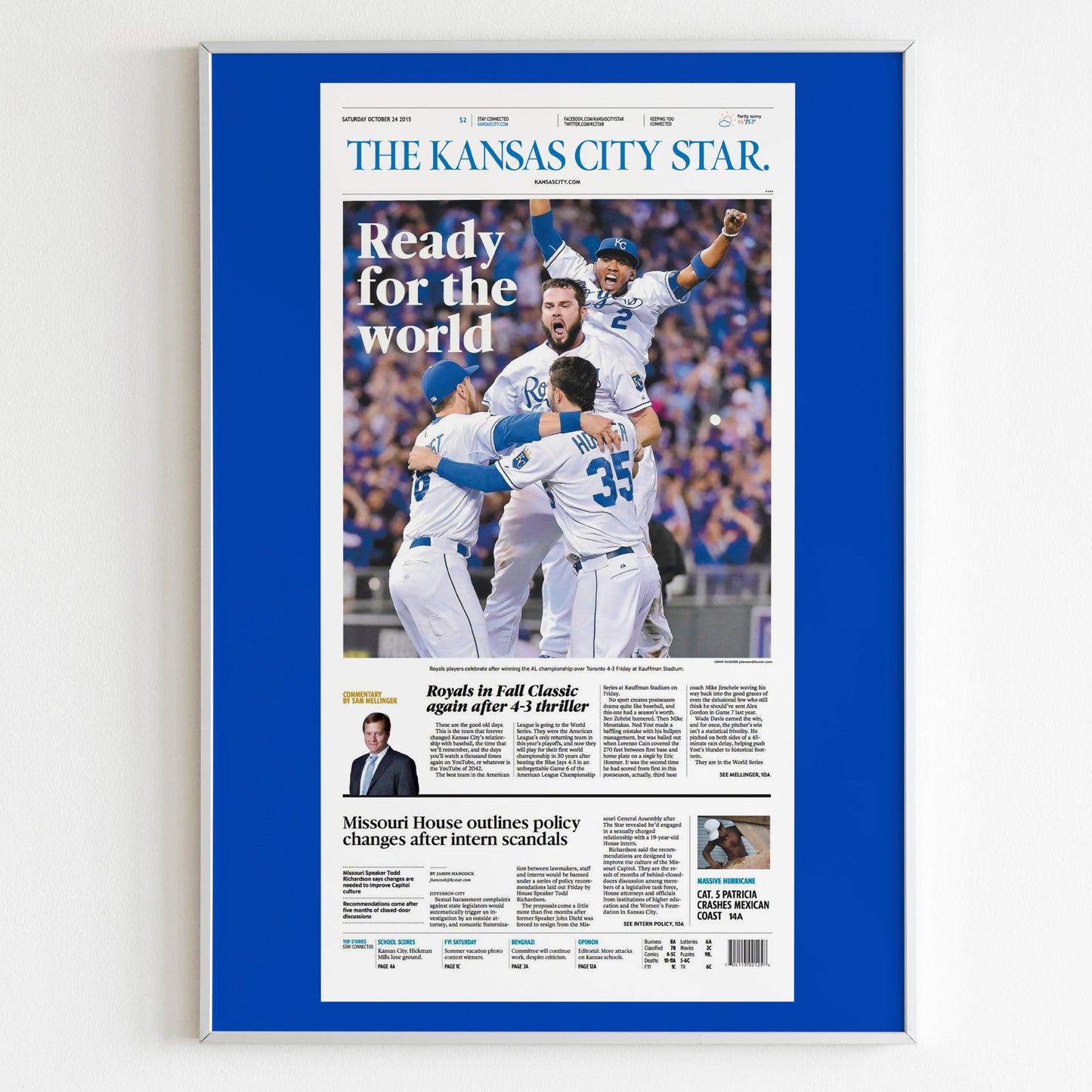 Kansas City Royals 2015 World Series MLB Champions Front Cover The Kansas City Star Newspaper Poster, Baseball Team Print, Wall Poster