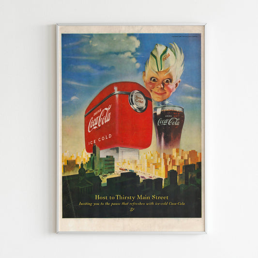 Coca-Cola Advertising Poster, 80s Style USA Print, Vintage Design Ad Wall Art, 1980 Magazine Retro Advertisement
