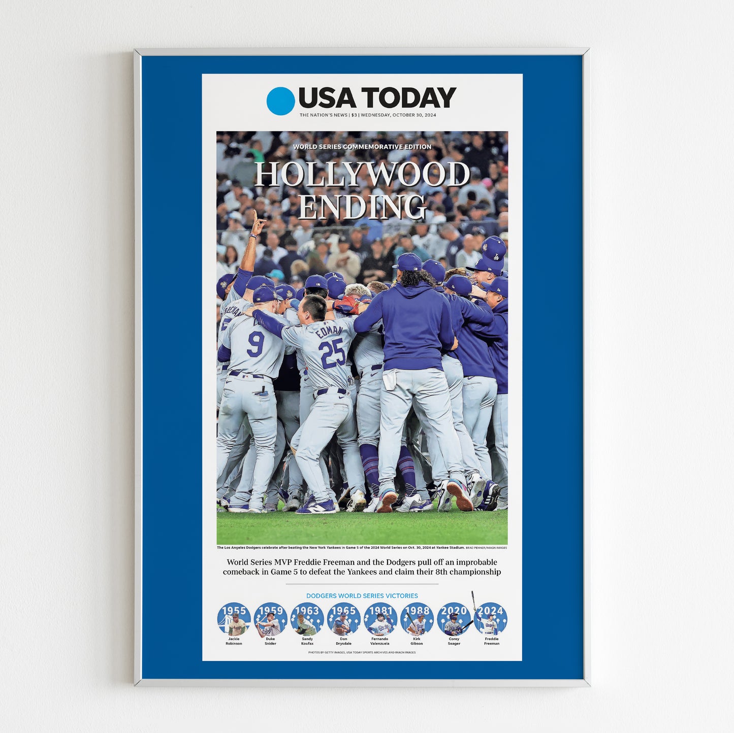 Los Angeles Dodgers 2024 World Series MLB Champions Front Cover USA Today Newspaper Poster