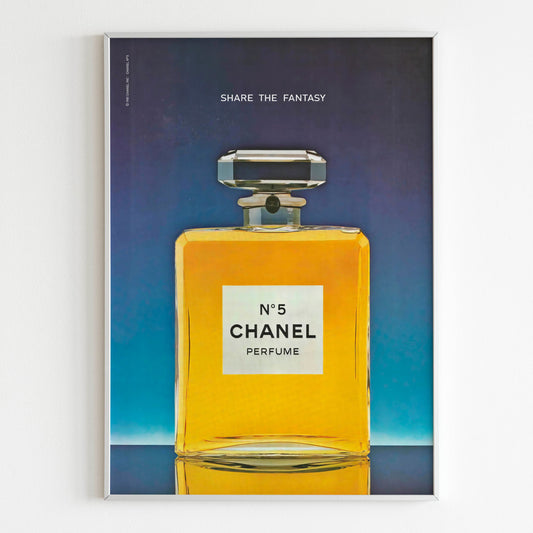 Chanel No 5 Perfume "Share the Fantasy" 1981 Advertising Poster, 80's Style Print, Vintage Design Magazine, Luxury Fashion Ads Poster