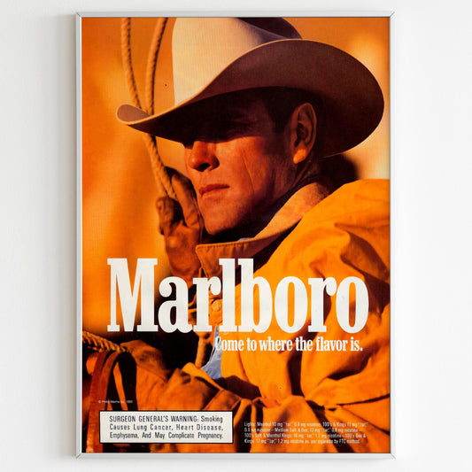 Marlboro Advertising Poster, Cigarettes Collection Ad Wall Art, Marlboro Cowboy 90s Style Print, Retro Magazine Vintage Design Advertisement