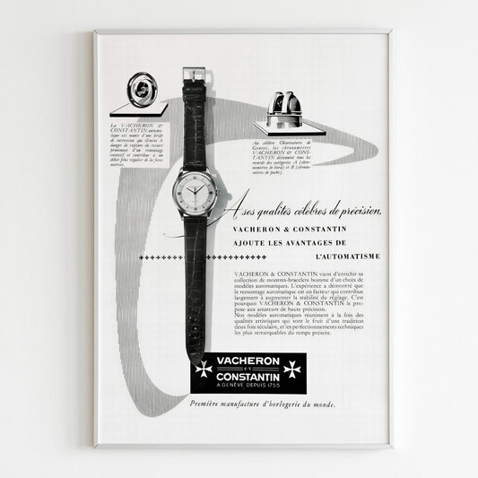 Vacheron Constantin Swiss Watch Advertising Poster, Vintage Design Magazine, 60's Style Print, Ad Wall Art, Ad Retro Advertisement