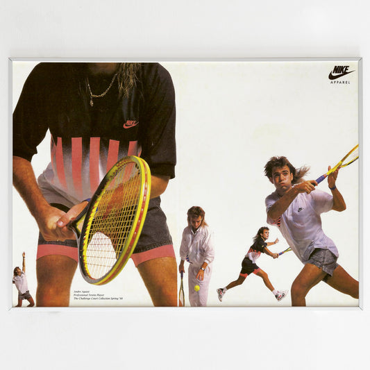 Nike Challenge Court Andre Agassi Advertising Poster, 90s Style Tennis Print, Vintage Ad Wall Art, Magazine Retro Advertisement