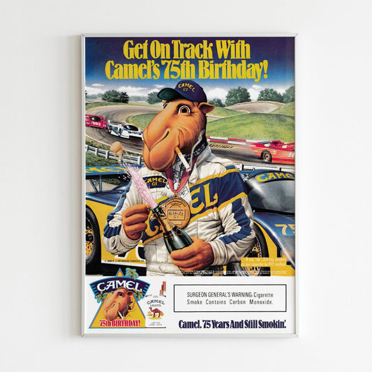 Camel Joe Racer Advertising Poster, Cigarettes 1988 Ad Wall Art, Vintage Design Advertisement, 80s Style Print, Retro Magazine Poster