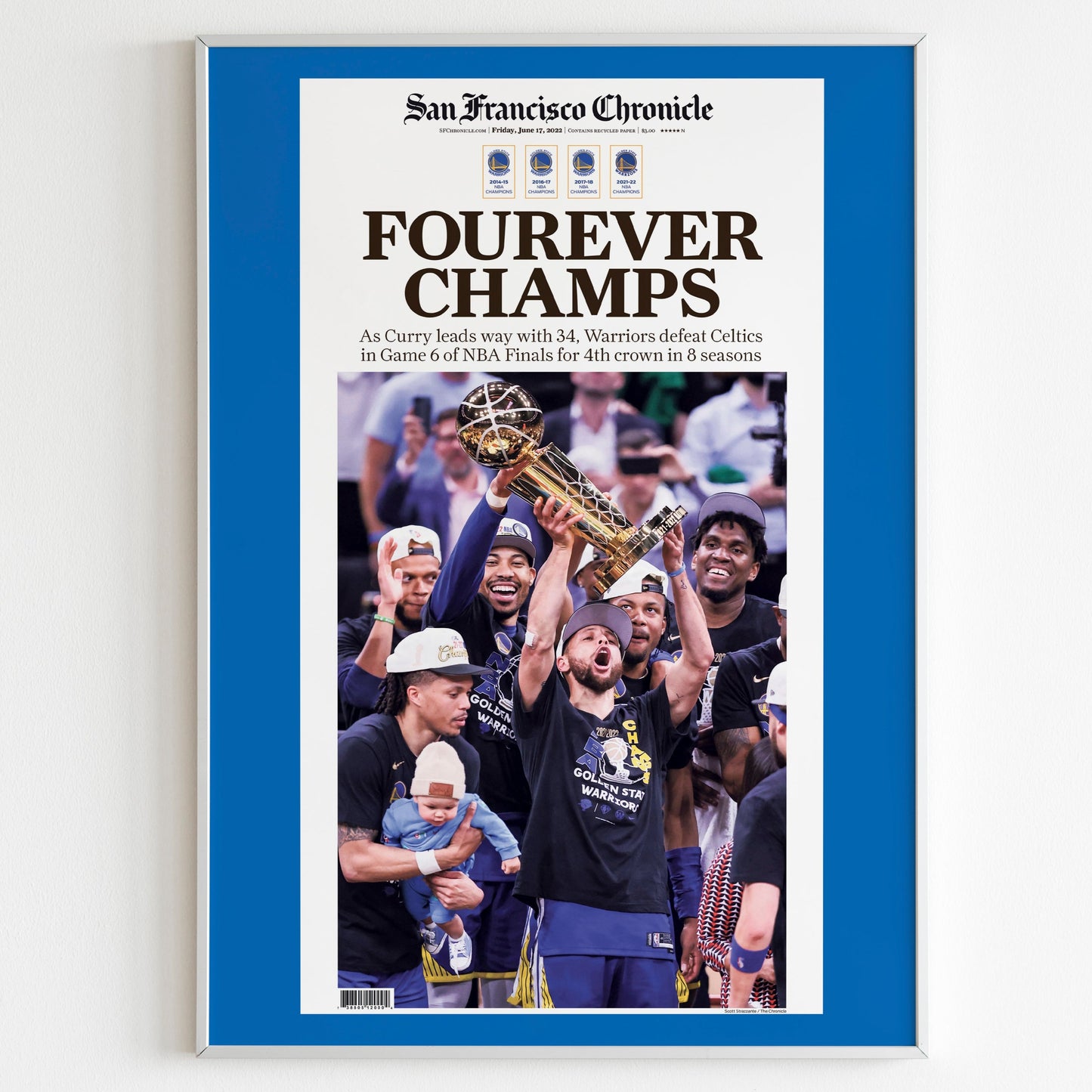 Golden State Warriors 2022 NBA Champions Front Cover San Francisco Chronicle Newspaper Poster, Basketball Print, Newspaper Front Page