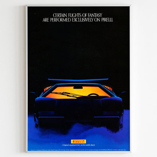 Ferrari Pirelli Advertising Poster, Sport Car 90s Style Print, Vintage Design, Racing Ad Wall Art, Magazine Retro Advertisement