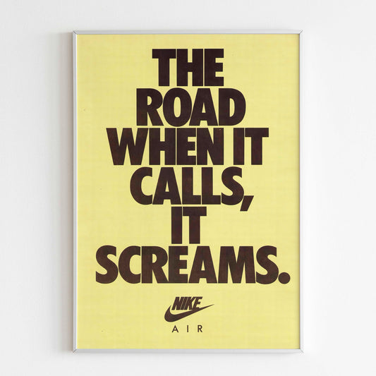 Nike The Road When It Calls It Screams Poster Advertising, 90s Style Shoes Print, Vintage streetstyle Ad Wall Art, Magazine Retro Advertisement