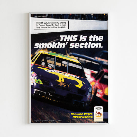 Camel NASCAR Advertising Poster, Cigarettes 1994 Ad Wall Art, Vintage Design Advertisement, 90s Style Print, Retro Magazine Poster