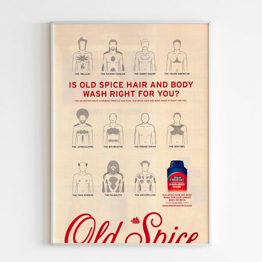 2000s Old Spice Hair & Body Advertising Poster, 00's Style Print, Ad Wall Art, Vintage Design Advertisement, Magazine Ad Retro Poster
