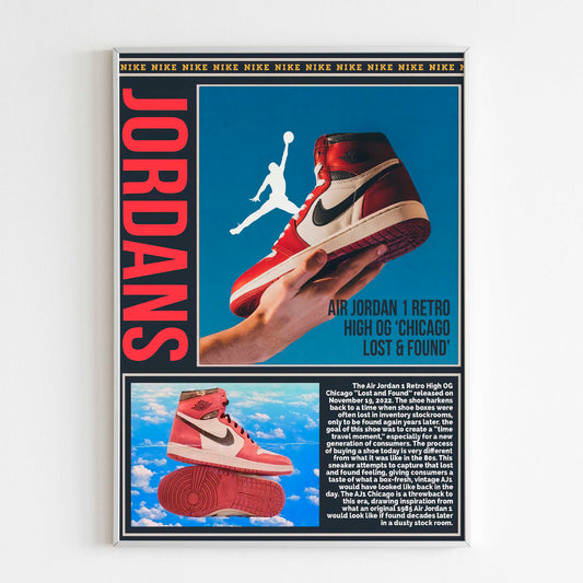 Nike "Air Jordan 1" Poster Advertising, 90s Style Shoes Print, Vintage Basketball Ad Wall Art, Magazine Retro Advertisement NBA