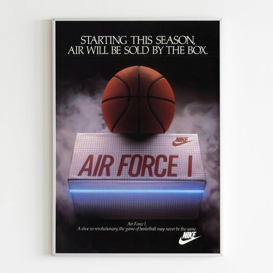 Nike Air Force I Advertising Poster, 90s Style Shoes Print, Vintage Ad Wall Art, Magazine Basketball Retro Advertisement