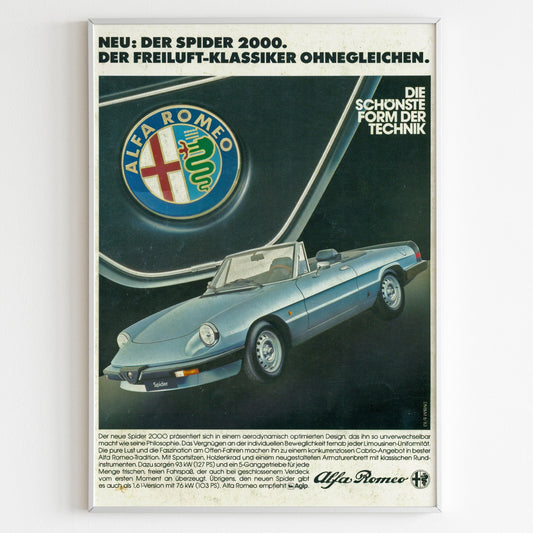 Alfa Romeo Spider Advertising Poster, 80s Style Print, Vintage Design, Racing Ad Wall Art, Magazine Retro Advertisement