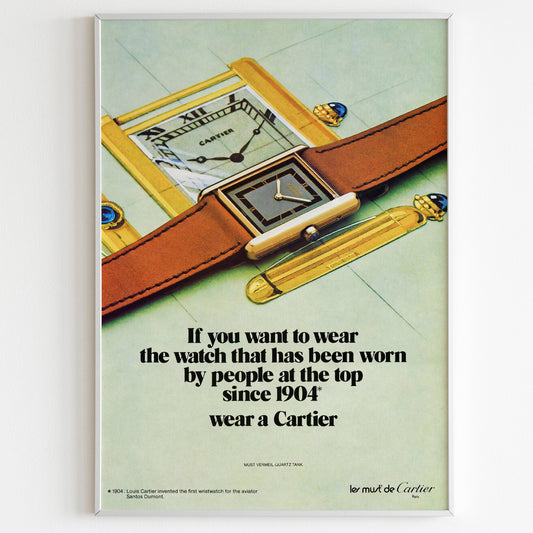 Cartier Watch Advertising Poster, 70's Style Print, Vintage Design Magazine, Ad Wall Art, Ad Retro Advertisement, Luxury Fashion Poster