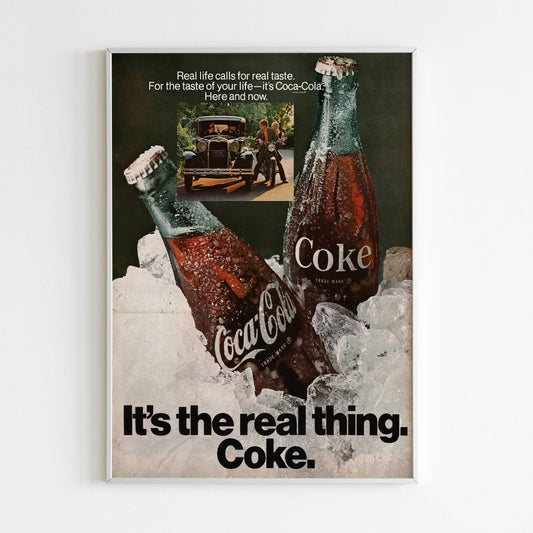 Coca-Cola Advertising Poster, 70s Style USA Print, Vintage Design Ad Wall Art, Magazine Retro Advertisement