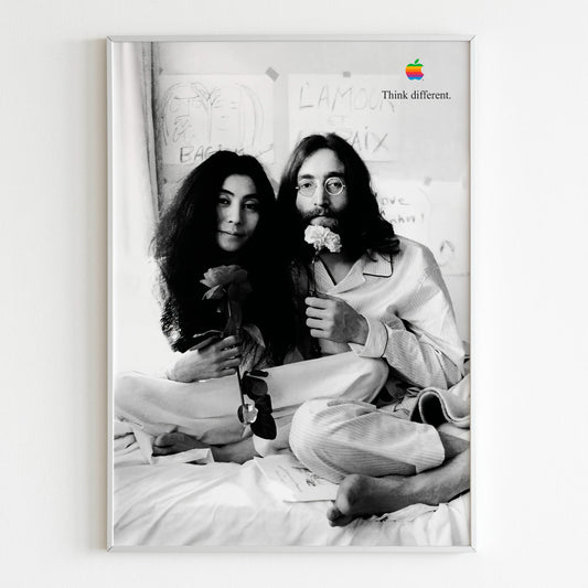 Apple John Lennon and Yoko Ono "Think Different" Advertising Poster, 90s Retro Style Print, Vintage Wall Art, Magazine Retro Advertisement