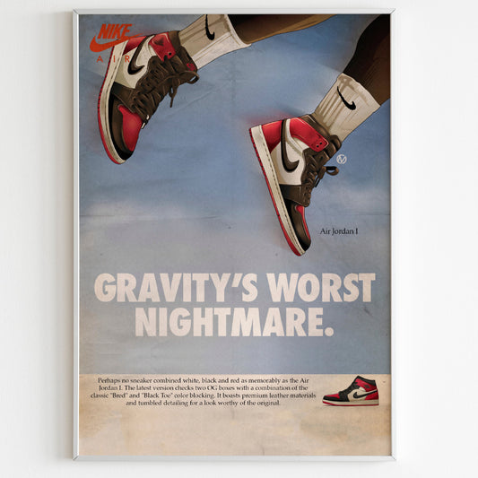 Nike Air "Gravity's Worst Nightmare" Advertising Poster, 90s Style Shoes Print, Vintage Ad Wall Art, Magazine Retro Advertisement